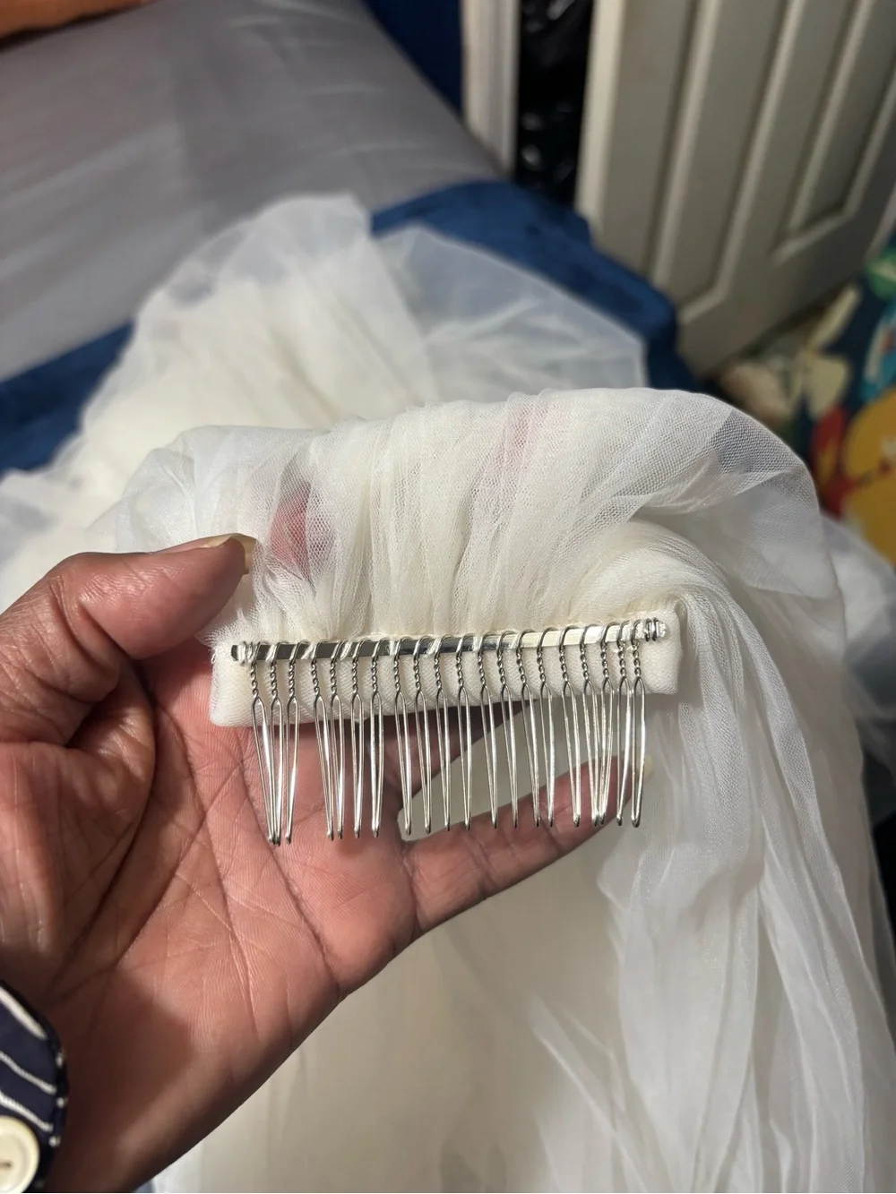 Ivory Bridal Veil Hair Comb with Tulle
